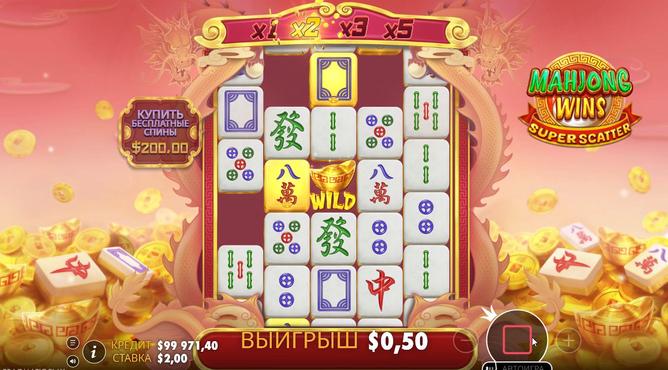 Wild symbol in Mahjong Wins slot is Super Scatter, which replaces other symbols to form winning combinations.